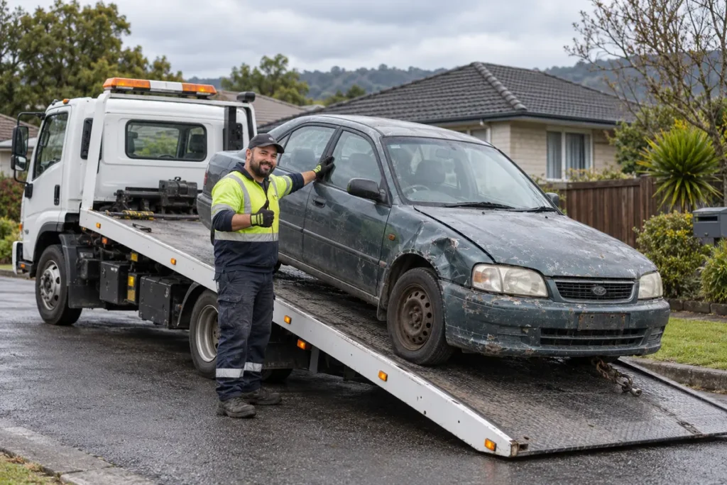 old, damaged vehicle collected in NZ
